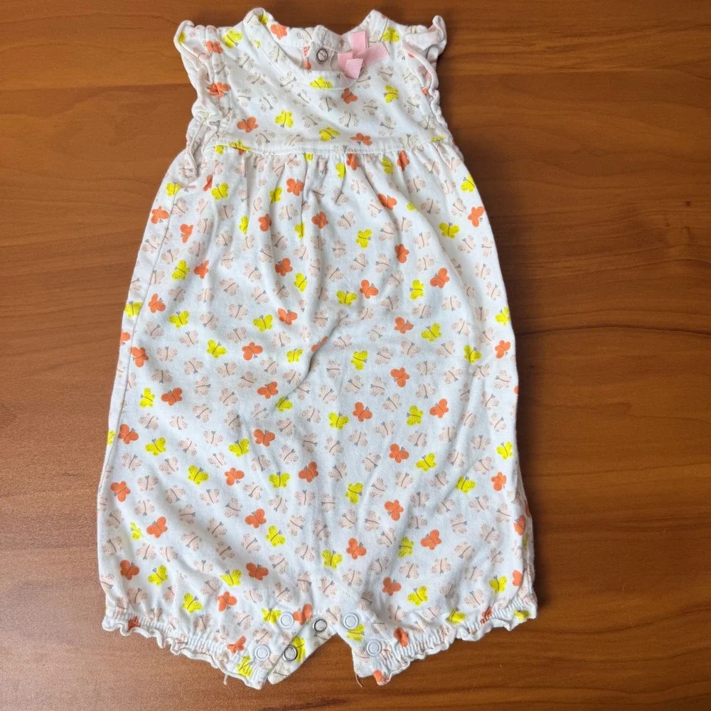 Carters Just One You Baby Girls Romper Lot 2pc 9M Pineapple Butterfly Pink White